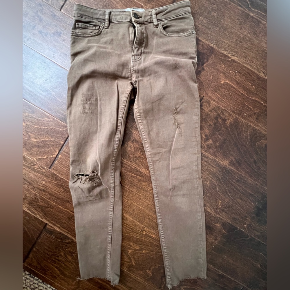 Free People Women’s Frayed Hem Distressed Skinny Jeans Pants Brown Size 27